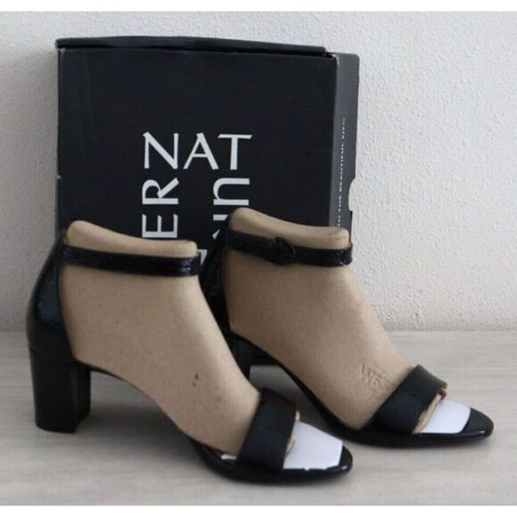 Naturalizer Women Sz 7M Black Patent Leather Vera Ankle Strap Block Heel Sandals - Picture 1 of 8